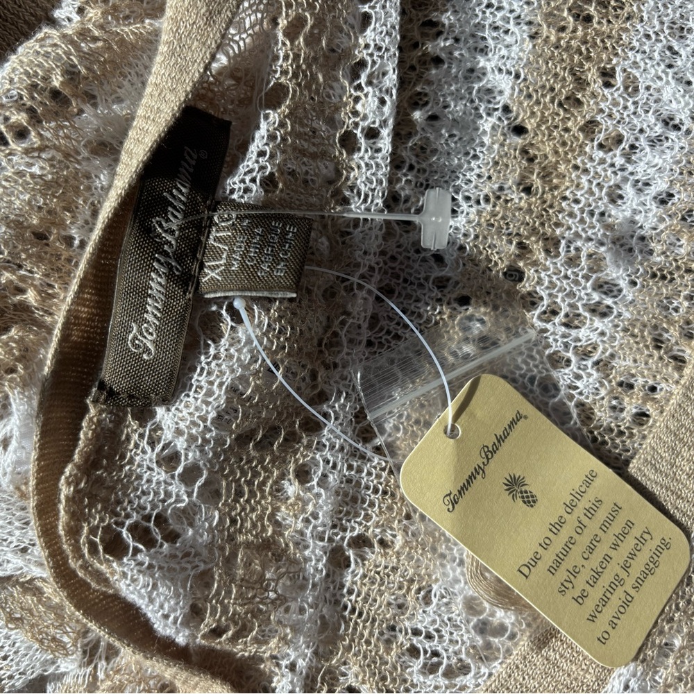 Crochet Knit Tunic Top V Neck Long Sleeve Striped Beach Cover Up - Picture 6 of 11